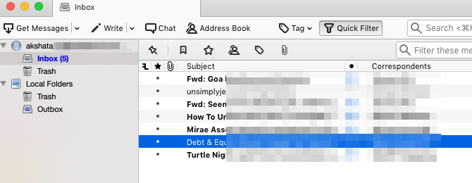 Les meilleures applications Mac à installer sur votre MacBook ou iMac vue de la boite de reception thunderbird sur macos - Les meilleures applications Mac à installer sur votre MacBook ou iMac