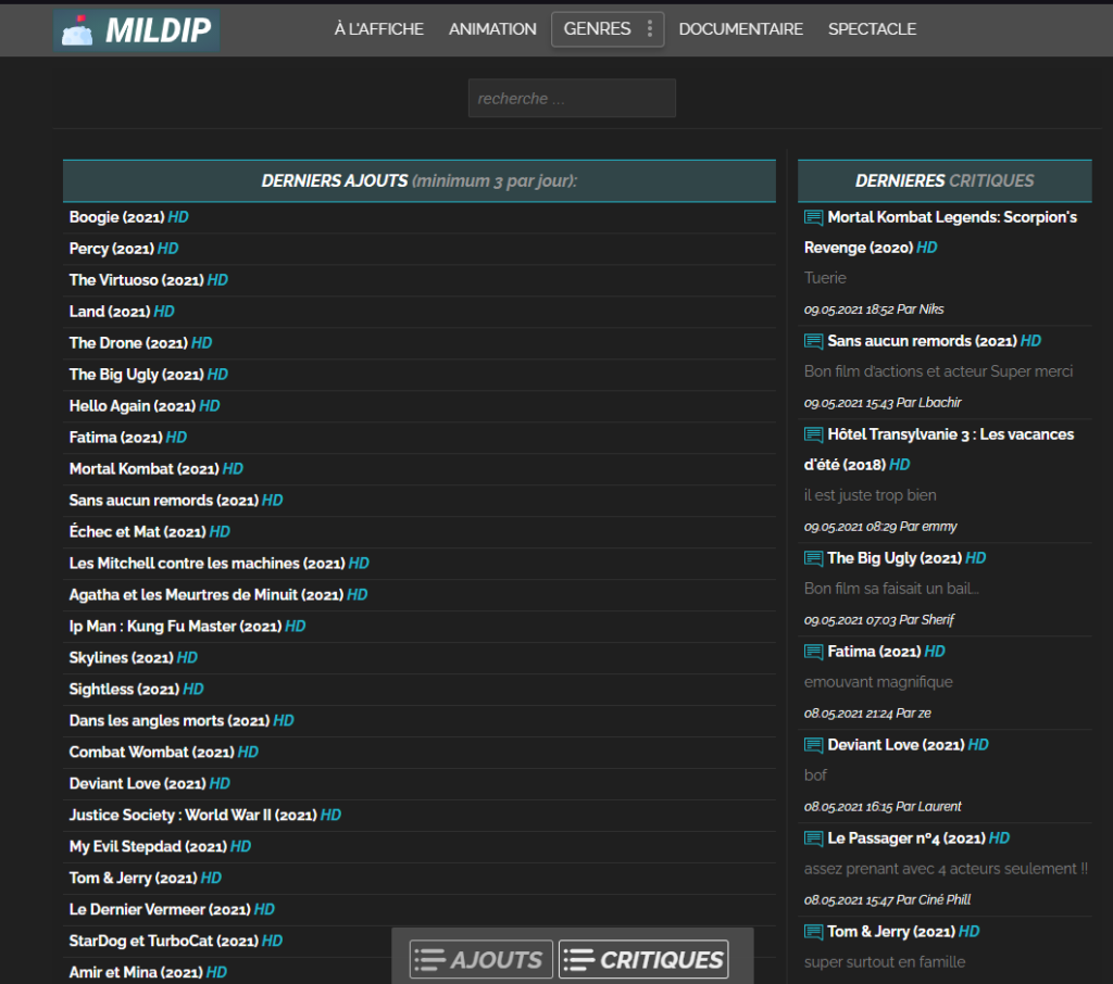 accueil de mildip 1024x906 - Mildip un nouveau site de film gratuit sans &eacute;gale en 2023